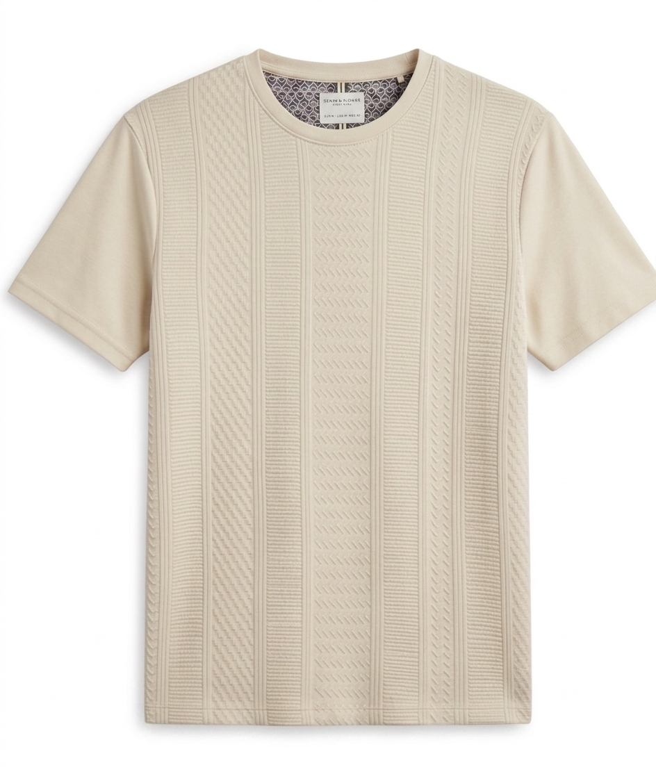 Denim & Flowers Beige Mens Shirt With Line Patterns