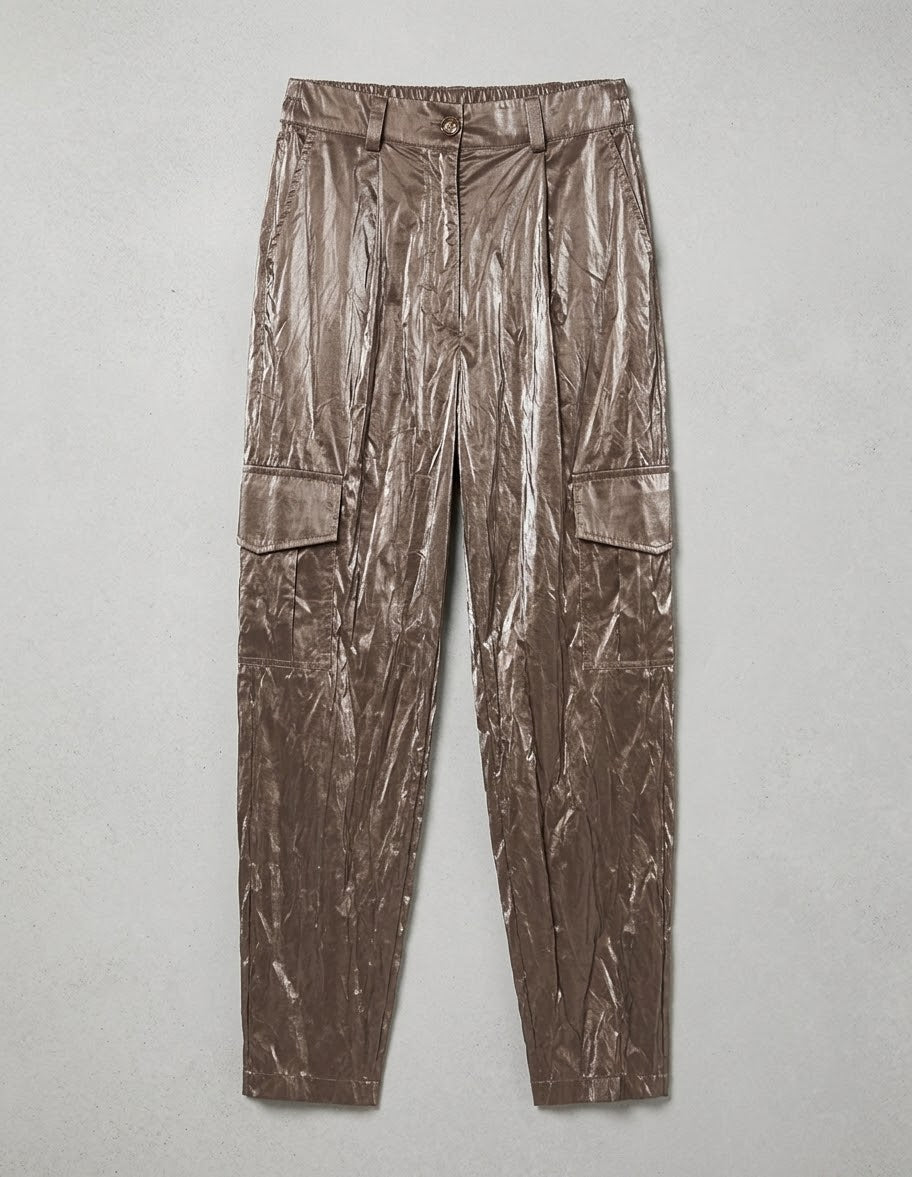 Fashion factory Metallic Shimmer Cargo Utility Two-Piece Set gray women