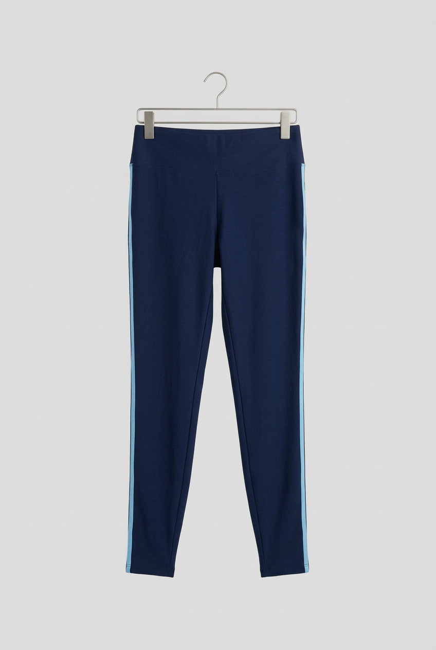 Navy Blue Women's Swim Leggings with Sporty Side Stripe