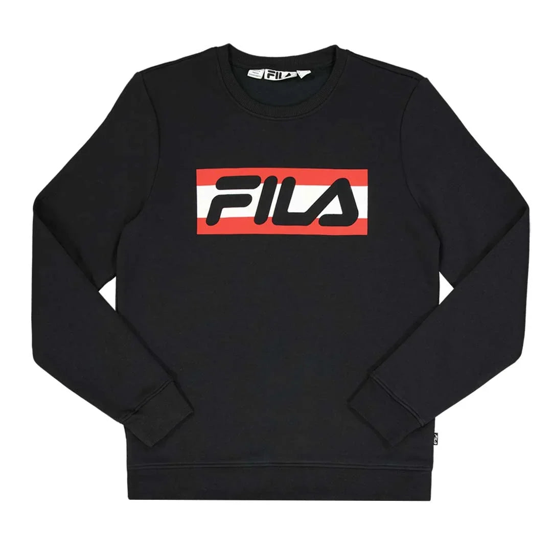 Fila black crewneck with red logo band, flat