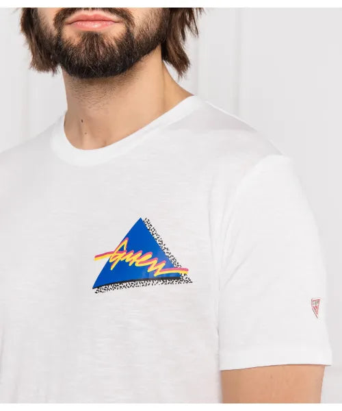 Guess Men'S Retro Triangle Logo T-Shirt White