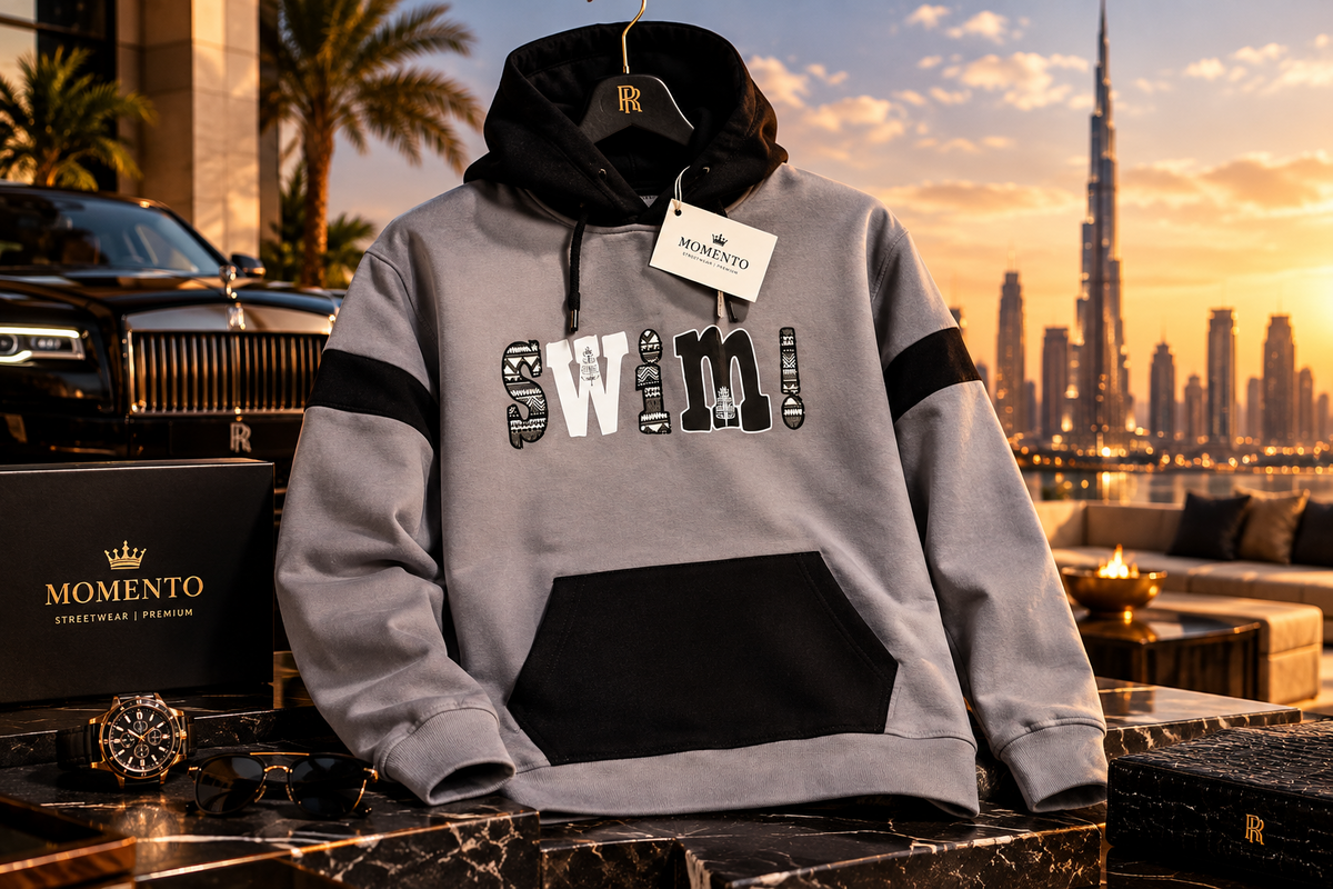 Clearance of Momento Swimwear – "Swim!" Colorblock Hoodie – Grey