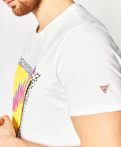 Guess Yellow Triangle White T Shirt