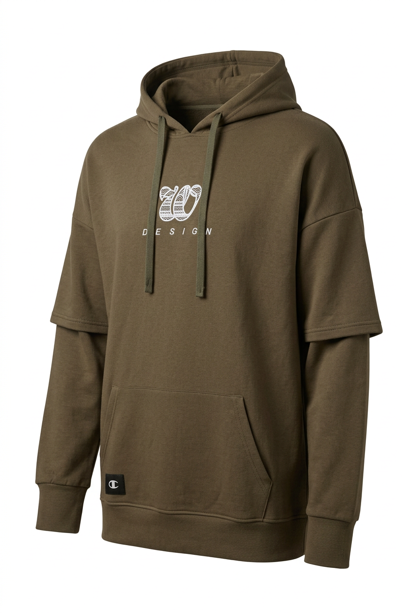 Momento Men's "Design" Graphic Hooded - Olive Green (Style T102 / M240812)