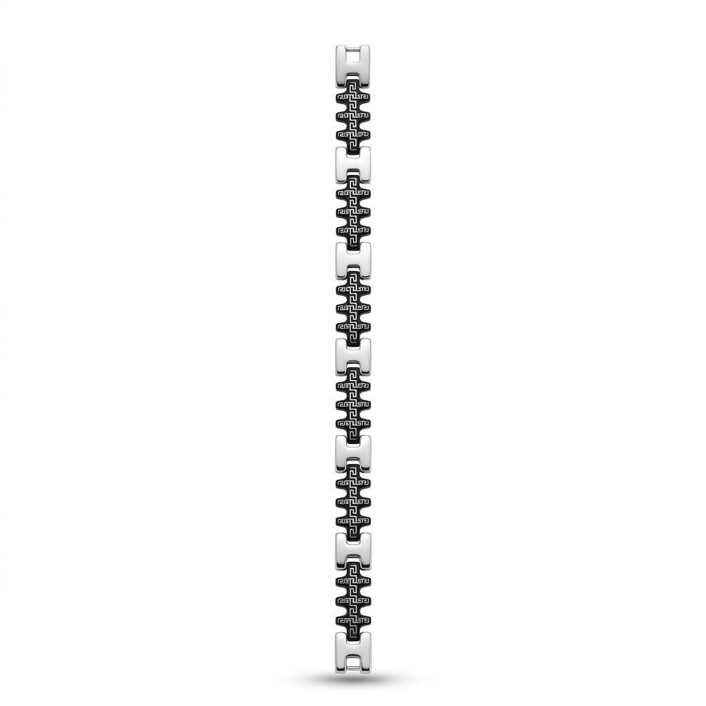 Bracelet with black links and silver interior details