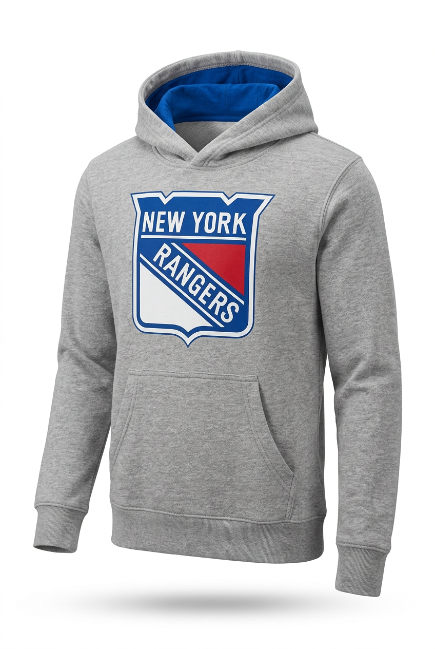 NHL New York Rangers Youth Official Licensed Supporte kids Hoodie - Heather Grey