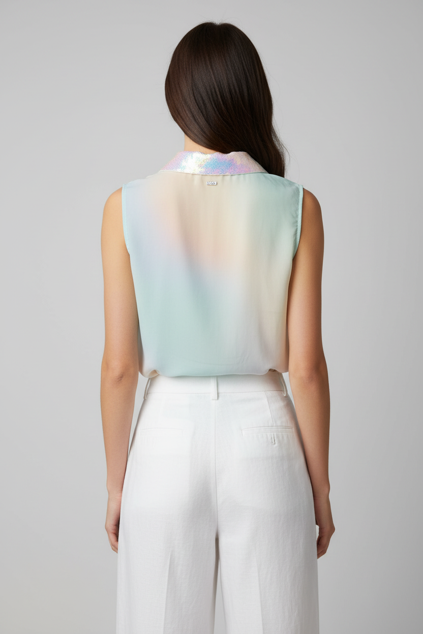 Guess pastel ombré sleeveless blouse, back view with sequin collar