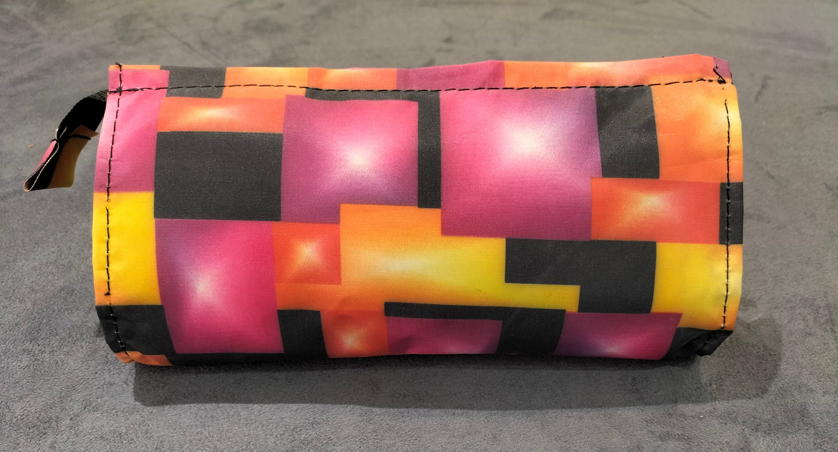 Zippered Cosmetic Pouch With Magenta And Orange Block Pattern