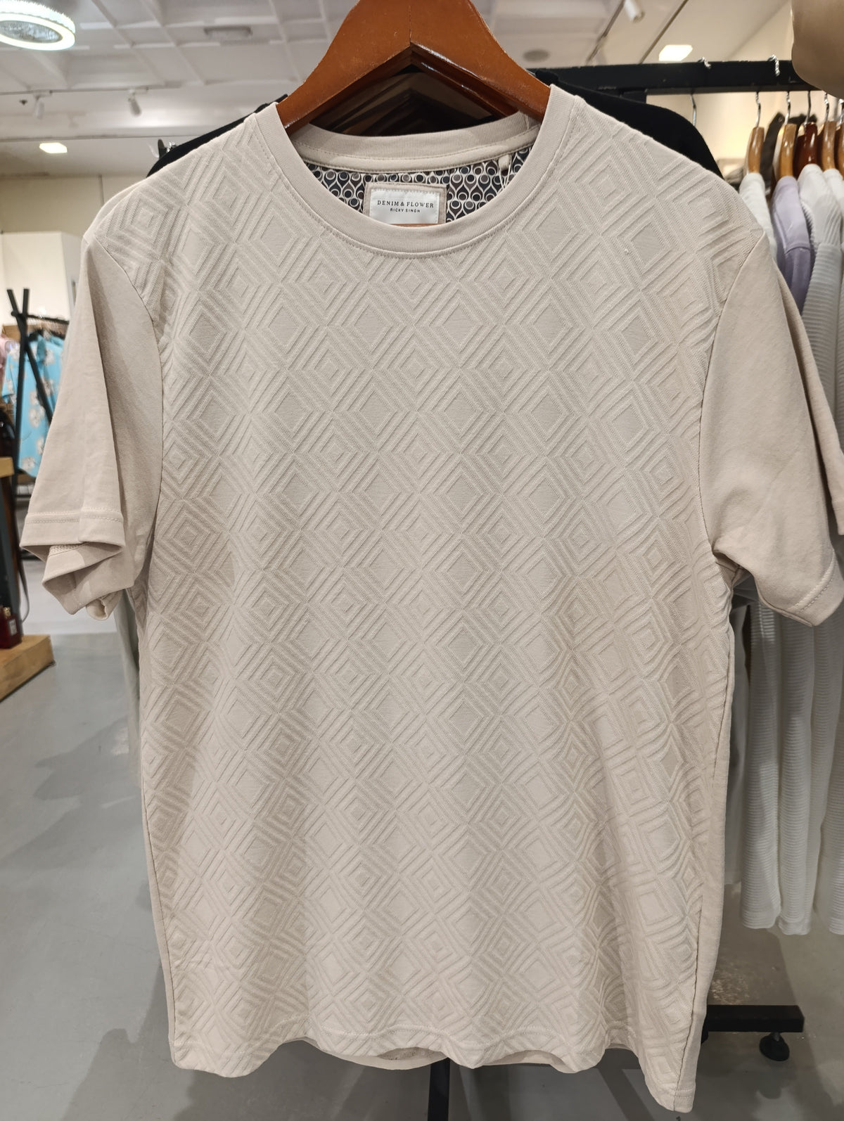 Denim & Flower Ricky Singh Beige T-Shirt With Elevated Diamond Patterns