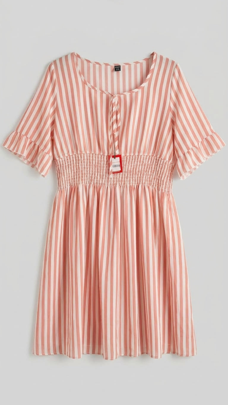 SHEIN Striped Ruffle Sleeve Dress with Smocked Waist women