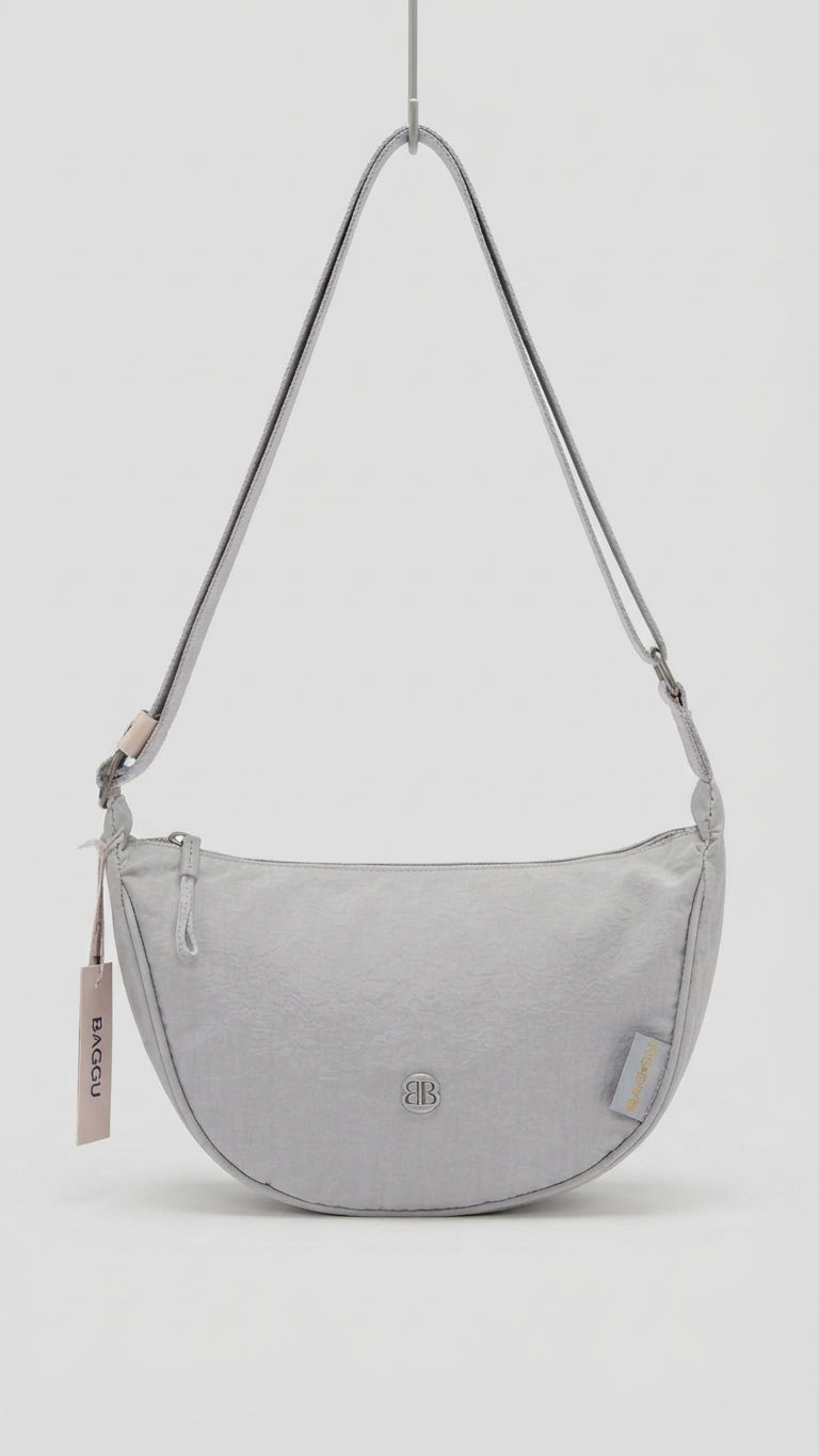 Bagco soft Bag Classic Nylon Crescent Crossbody Bag in light gray