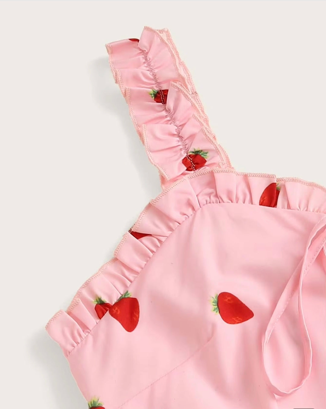 Shein Women dress Strawberry Print Lace Up Front Frill Trim Dress
