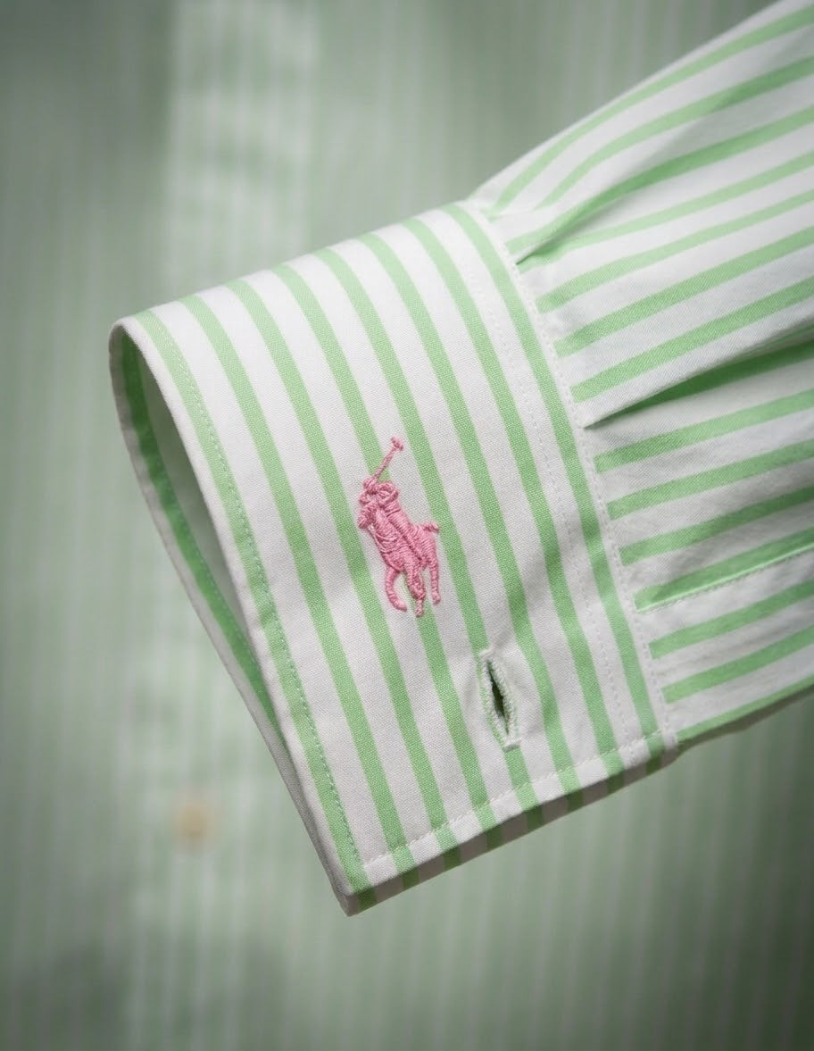 Polo Ralph Lauren Women's Green & White Striped Button-Down Shirt