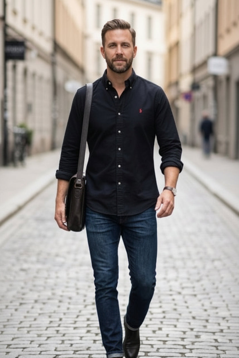 Polo Ralph Lauren Men'S Shirt Custom Fit Oxford Black