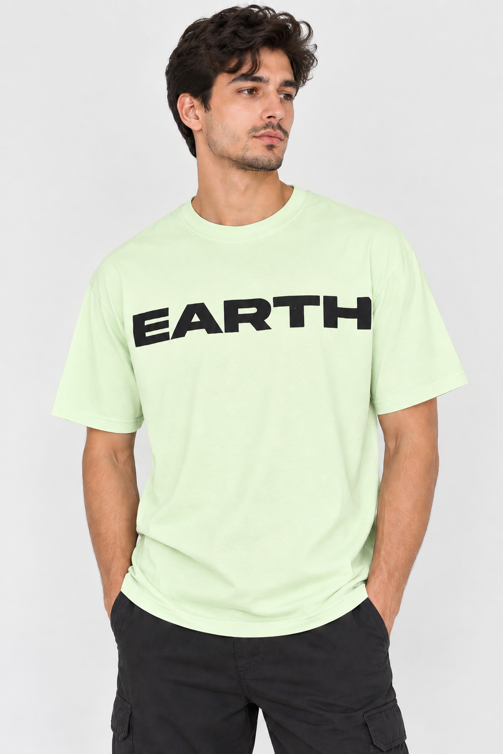 BE STYLE EARTH Light Kiwi Green Graphic T-Shirt