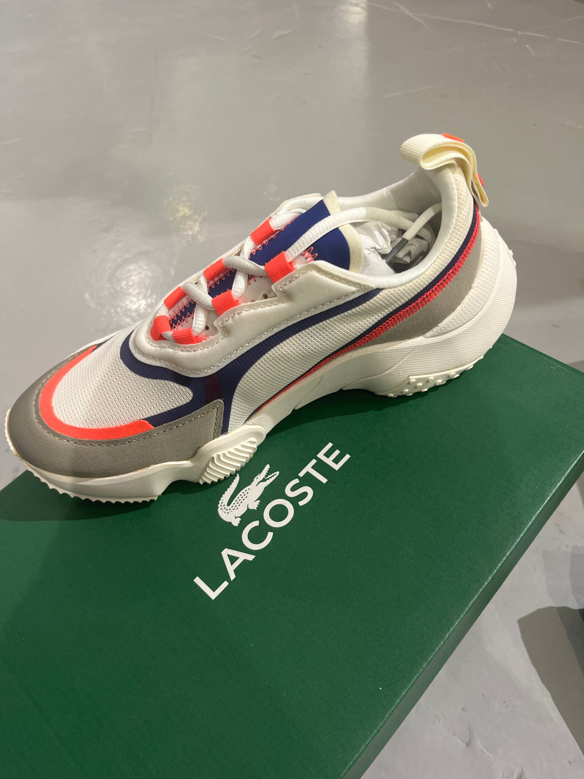 Lacoste L003 Neo Textile & Synthetic Off-White, Navy & Orange Sneakers