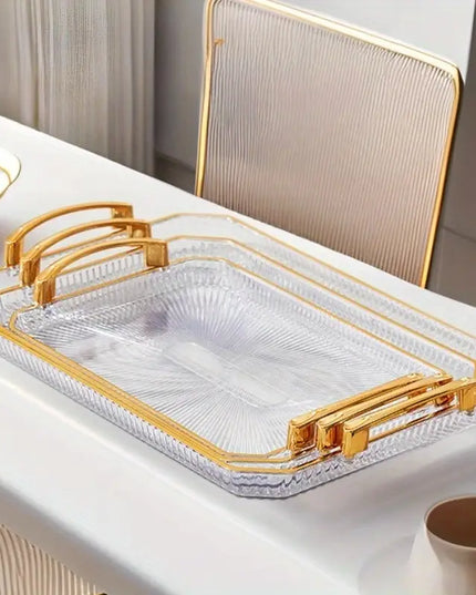 3pcs Phnom Penh Transparent Plastic Fruit Tray Set with Handles - Uncharged Rectangular Serving Platters for Food and Candy Display - Includes Large, Medium, Small Sizes