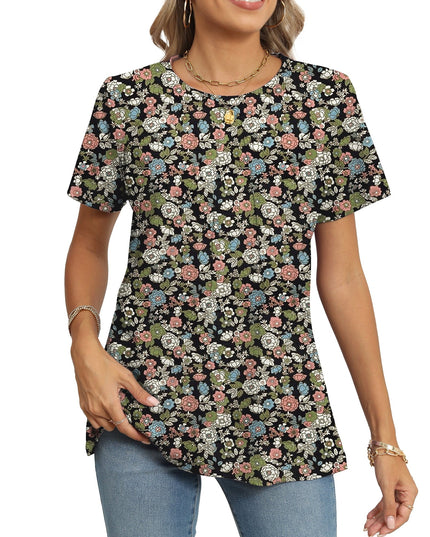 SIZE: 2XL - Rosvigor Blouses for Women Short Sleeve Shirts Casual Dressy Summer Tops with Pleats