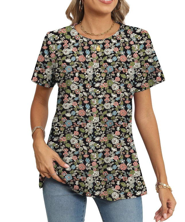 SIZE: 2XL - Rosvigor Blouses for Women Short Sleeve Shirts Casual Dressy Summer Tops with Pleats