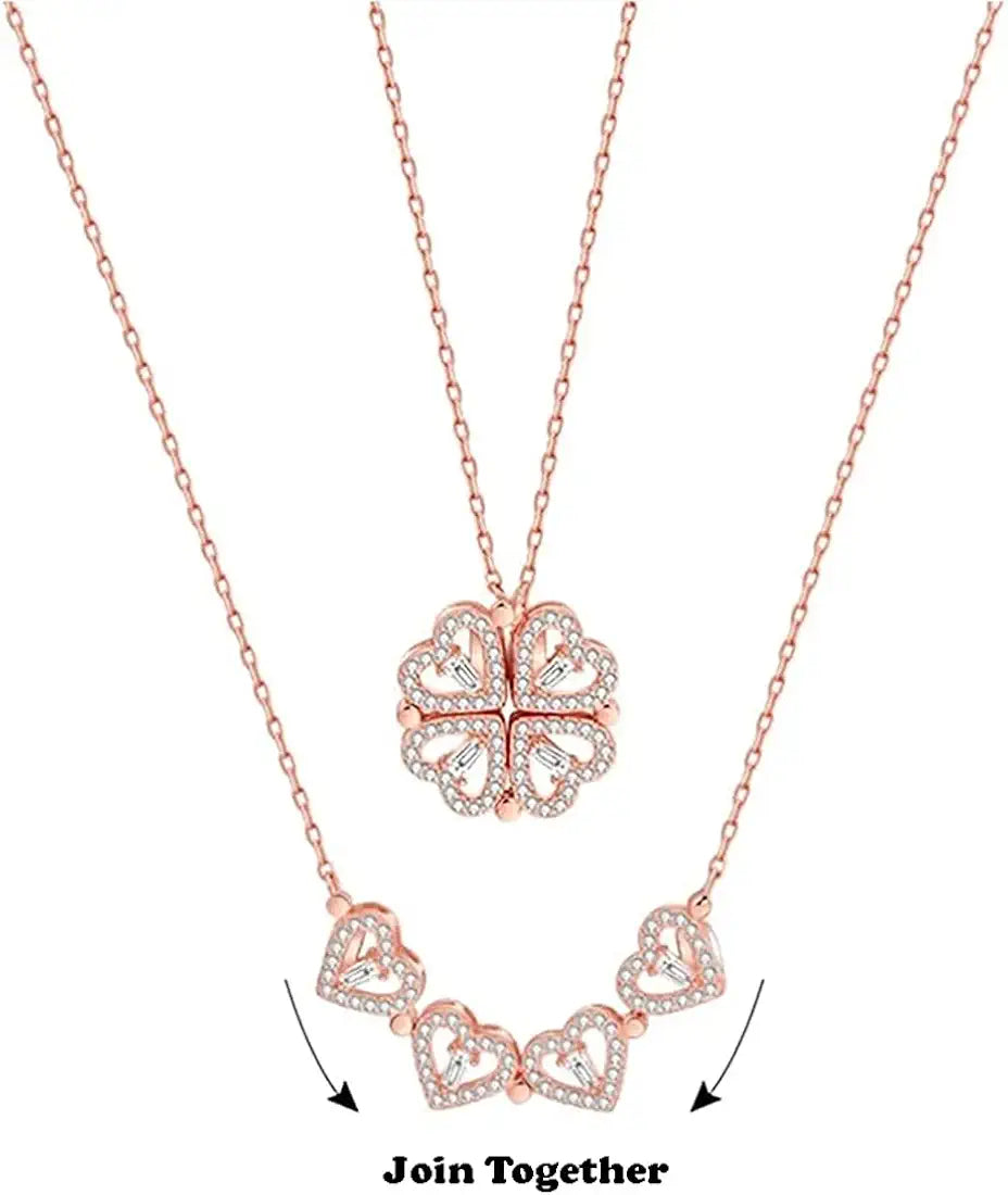 18K Rose Gold GF Made With Swarovski Crystal 2 Way Wear 4 Clover Heart Necklace accessories (no box)