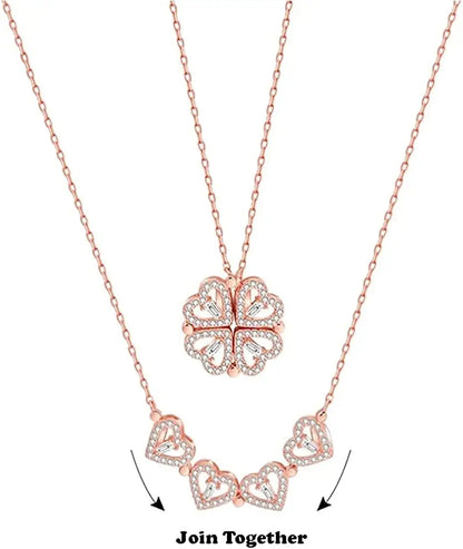 18K Rose Gold GF Made With Swarovski Crystal 2 Way Wear 4 Clover Heart Necklace accessories (no box)