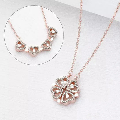 18K Rose Gold GF Made With Swarovski Crystal 2 Way Wear 4 Clover Heart Necklace accessories (no box)