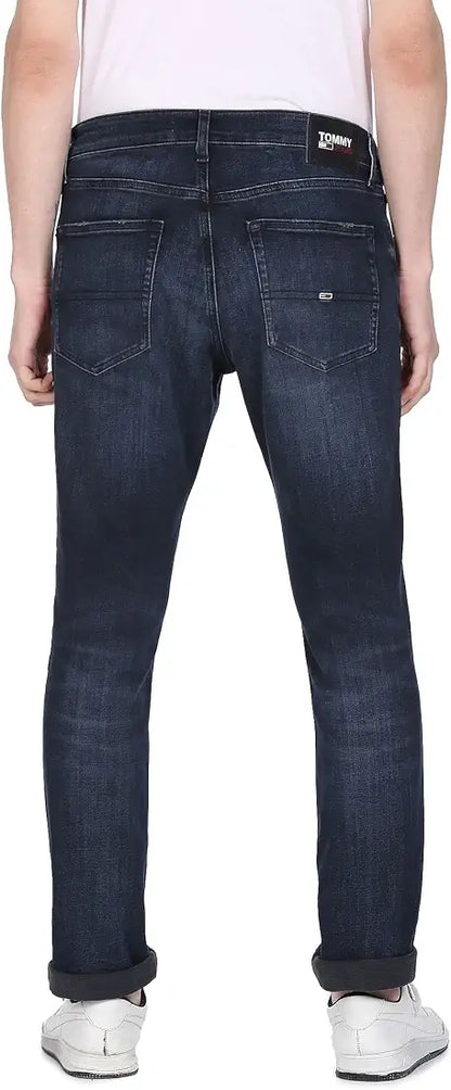 Tommy Jeans dark blue jeans, back view on model