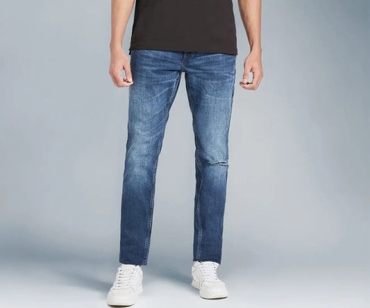 Tommy Hilfiger Mid Wash Cotton Blend Regular Fit Men's Jeans