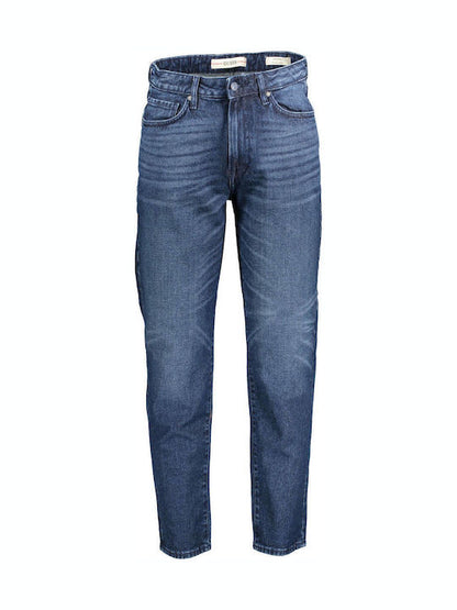 GUESS men's blue denim jeans, flat front view