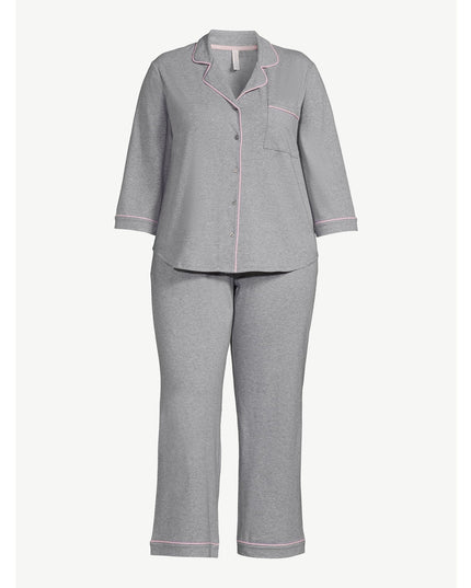 SIZE: 4X(26W-28W) - Joyspun Women’s Cotton Blend Notch Collar Top and Pants Pajama Set, 2-Piece,