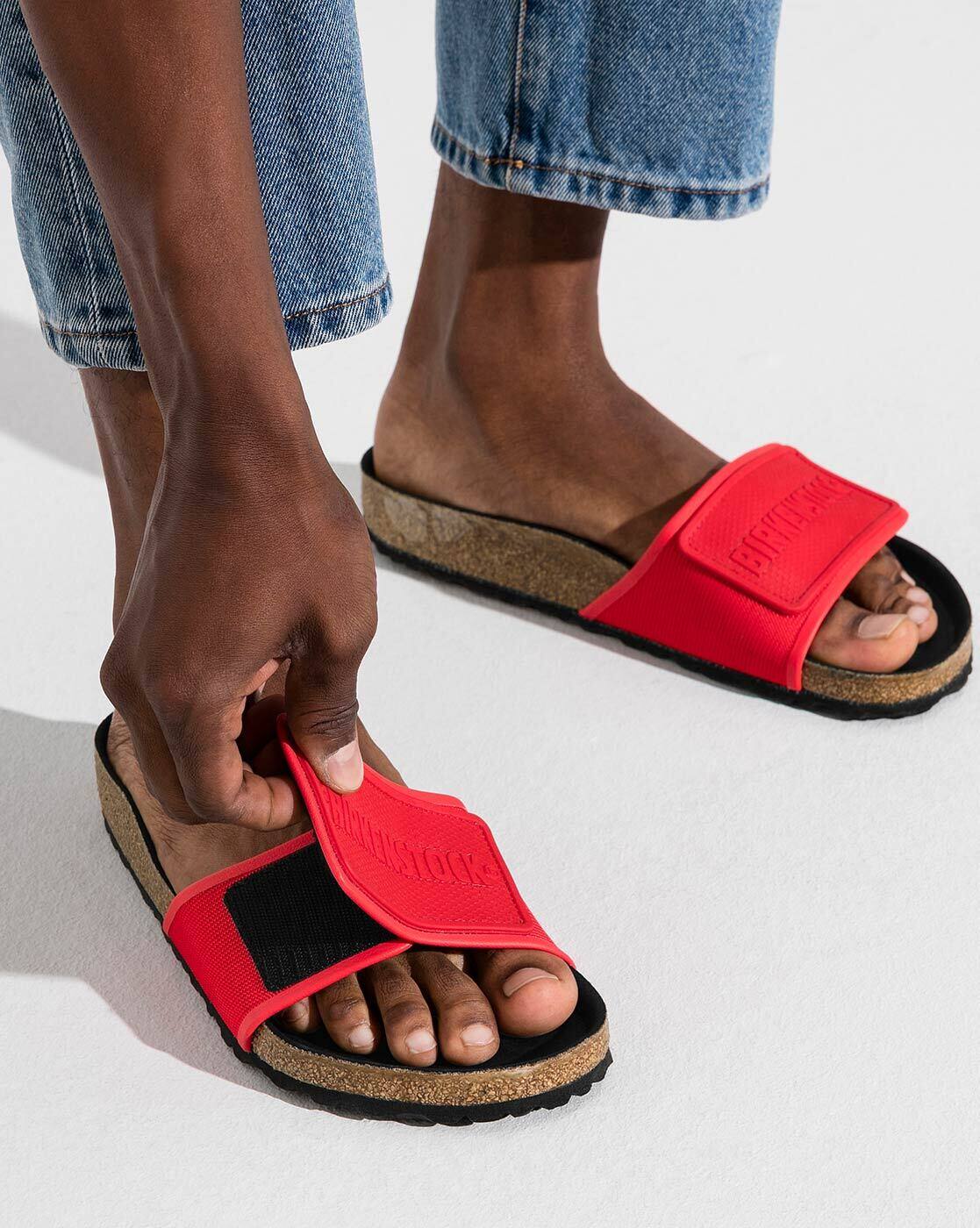 Birkenstock Adjustable Red Regular Fit Velcro Sliders ( Without Box )