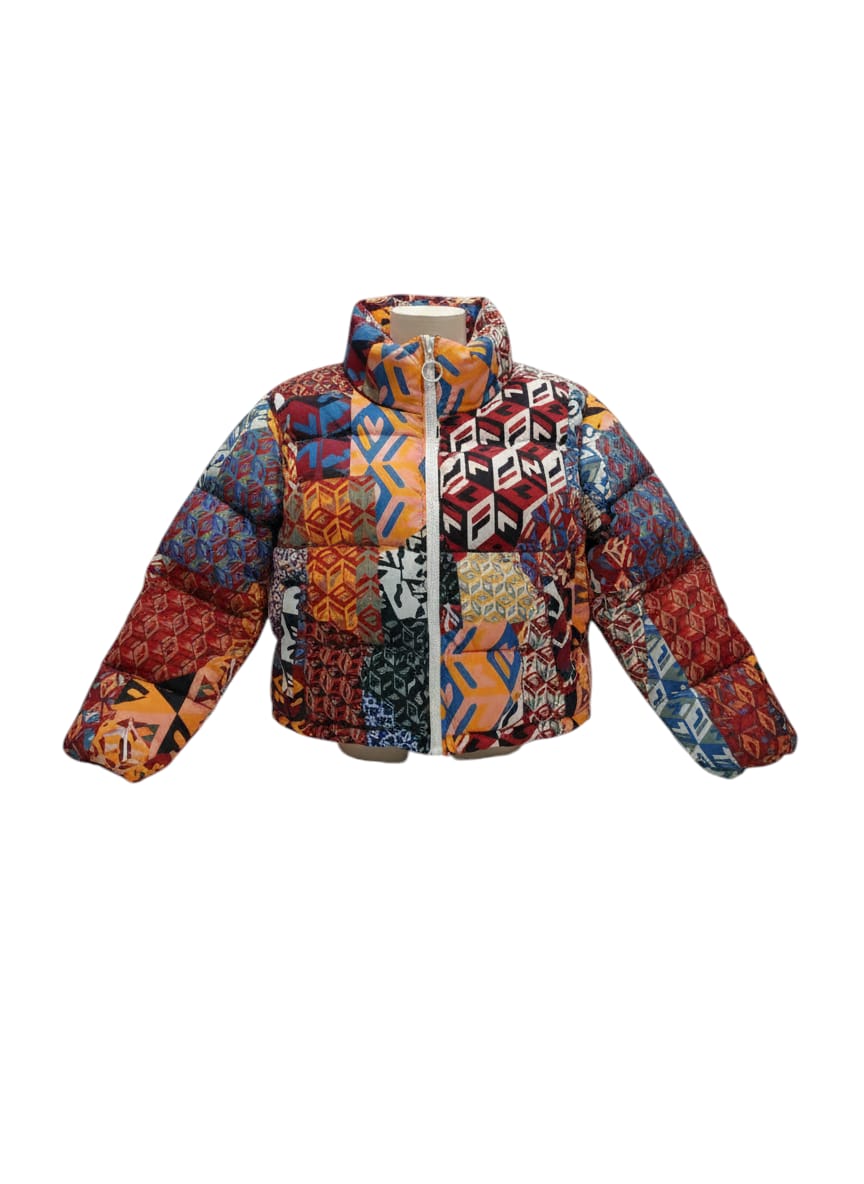 Fila Marina cropped puffer jacket in multicolour geometric print