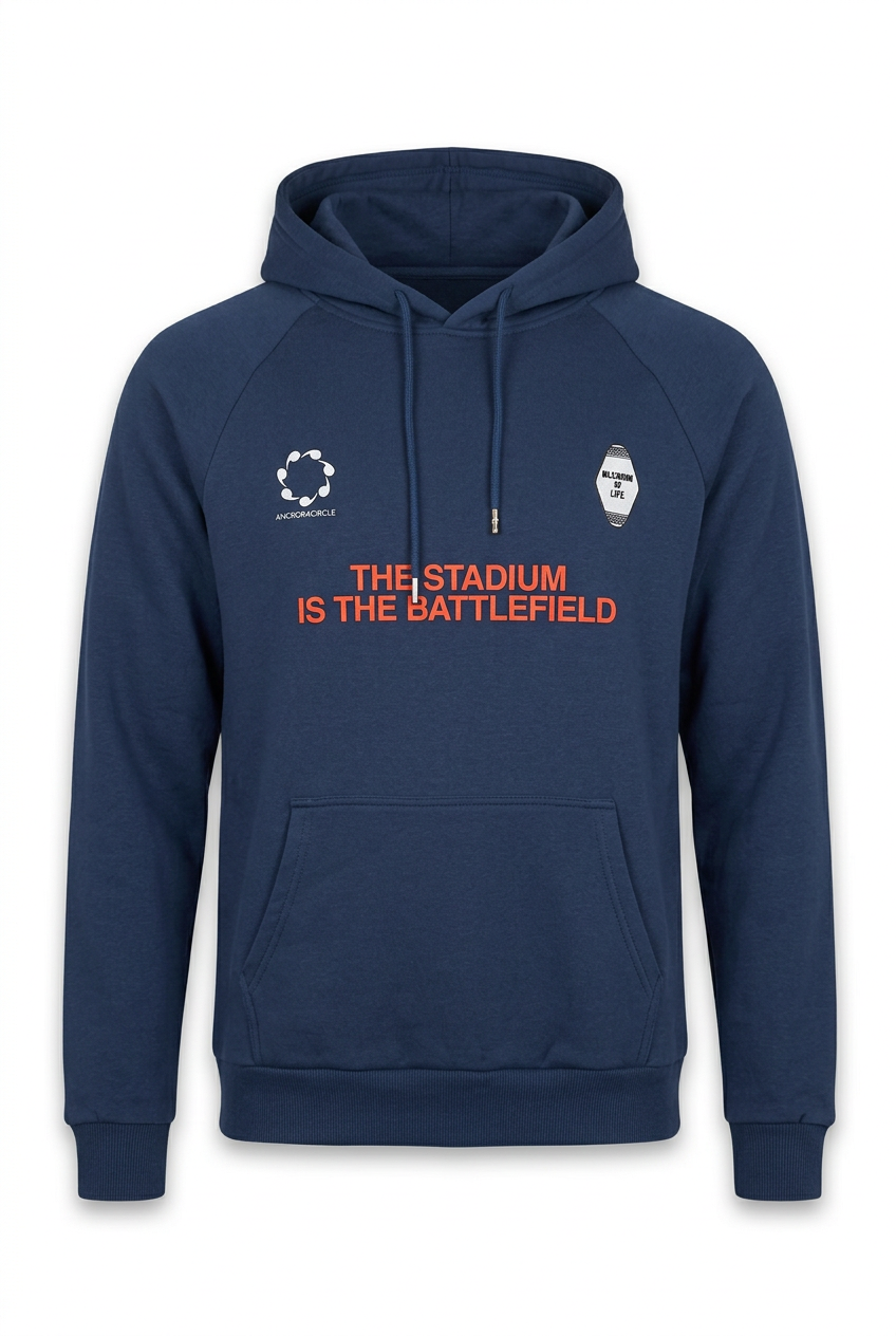 Momento Men's "The Stadium Is The Battlefield" Graphic Hoodie - Blue (Style M240991)