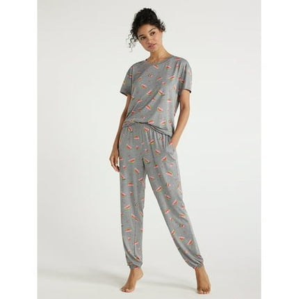 SIZE: L - Joyspun Women S Short Sleeve T-Shirt and Jogger Pants Sleep Set 2-Piece