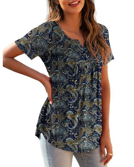 SIZE: XL - a.Jesdani Womens Plus Size Tunic Tops Short Sleeve Casual Floral Henley Shirts