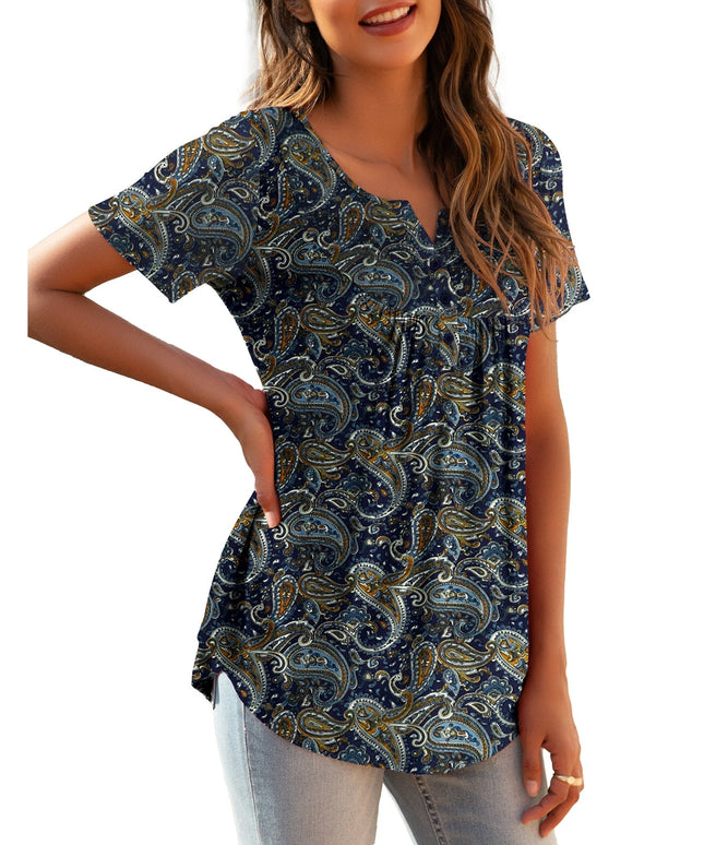 SIZE: XL - a.Jesdani Womens Plus Size Tunic Tops Short Sleeve Casual Floral Henley Shirts