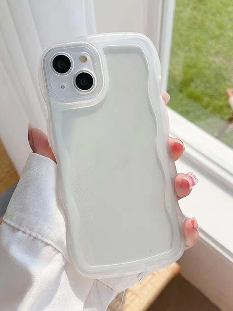 JETech clear wavy bumper case on iPhone, held by a window