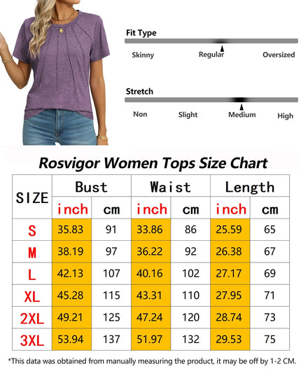 SIZE: M - Rosvigor Blouses for Women Short Sleeve Shirts Casual Dressy Summer Tops with Pleats