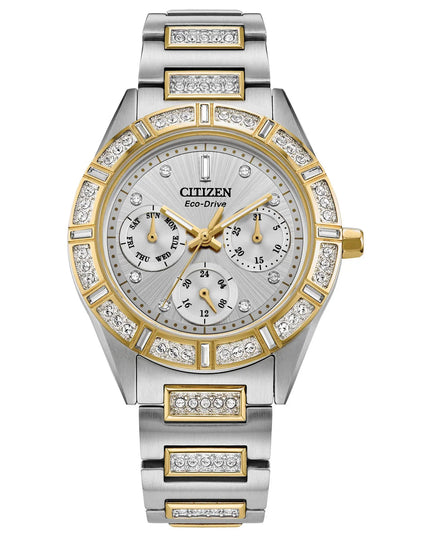 Citizen Eco Drive Crystal Two Tone Stainless Steel Ladies Watch P