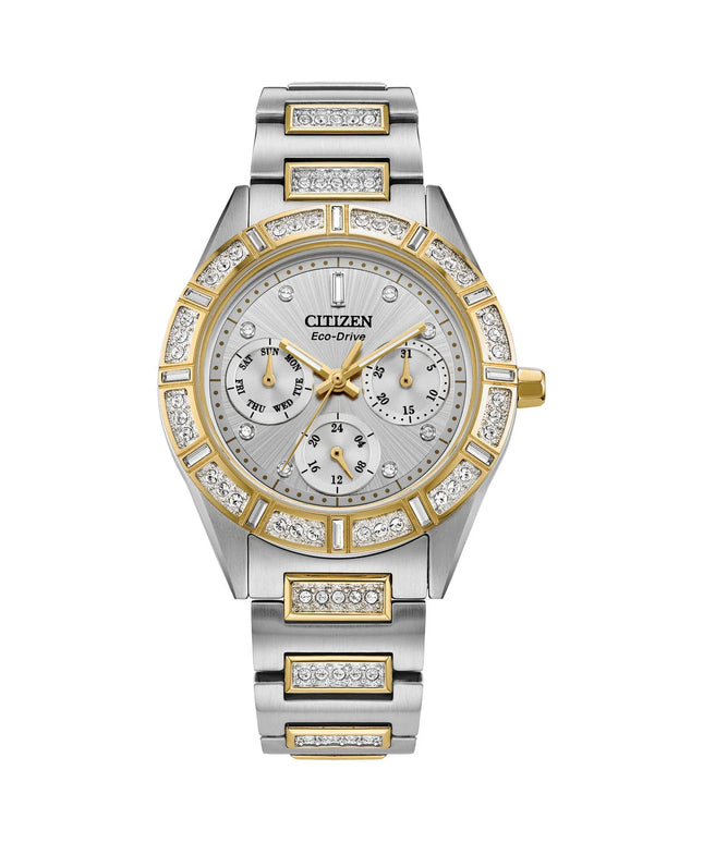 Citizen Eco Drive Crystal Two Tone Stainless Steel Ladies Watch P