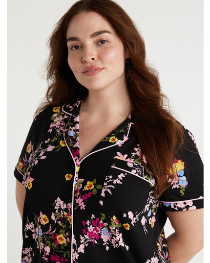 SIZE: L(12-14) - Joyspun Women's Knit Notch Collar Top and Shorts Pajama Set, 2-Piece