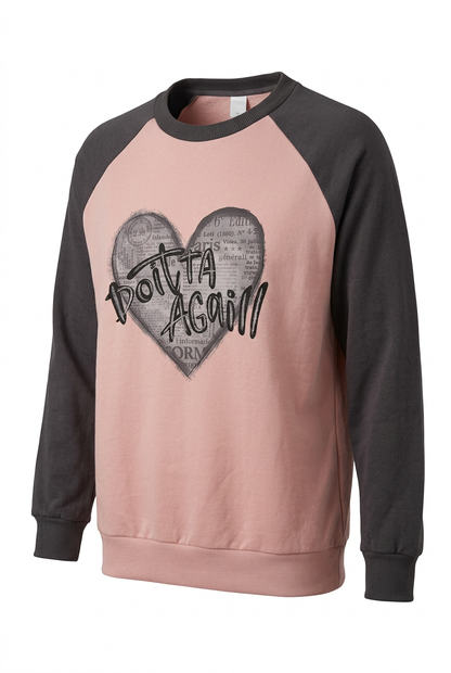 Diyana Women's Two-Tone Raglan Sleeve Heart Graphic Sweatshirt (Style W-705A)