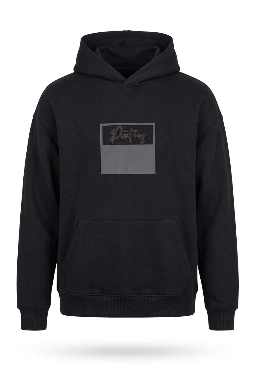 SWAG Urban Streetwear Black Hoodie with Grey Graphic Patch