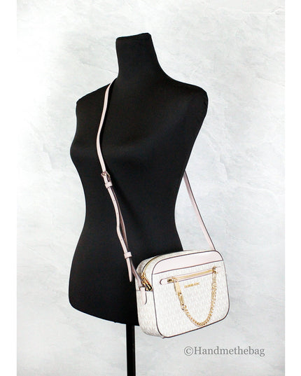 Michael Kors Adult Saffiano Leather Chain Zip Crossbody Handbag, Vanilla/Powder Blush