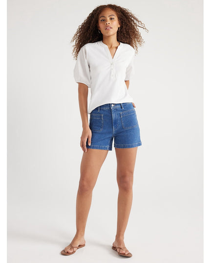 SIZE: XS - Free Assembly Women’s Henley Tee with Short Puff Sleeves