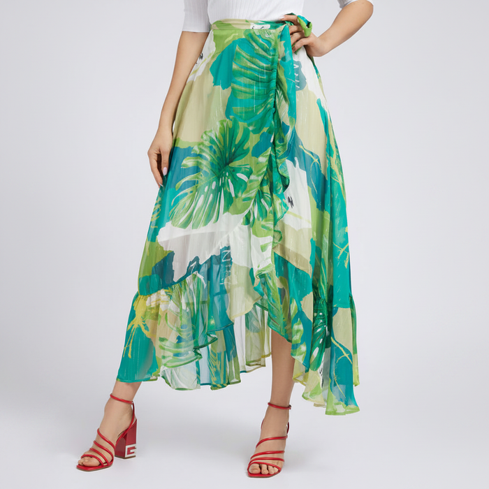 Clearance of Guess Skirt – Women's Tropical Print Wrap Maxi Skirt