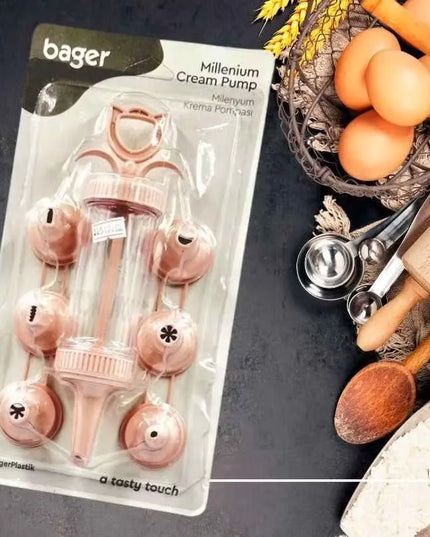 Bager Cream Pump with 7 Molds Light Pink Transform Desserts with Style