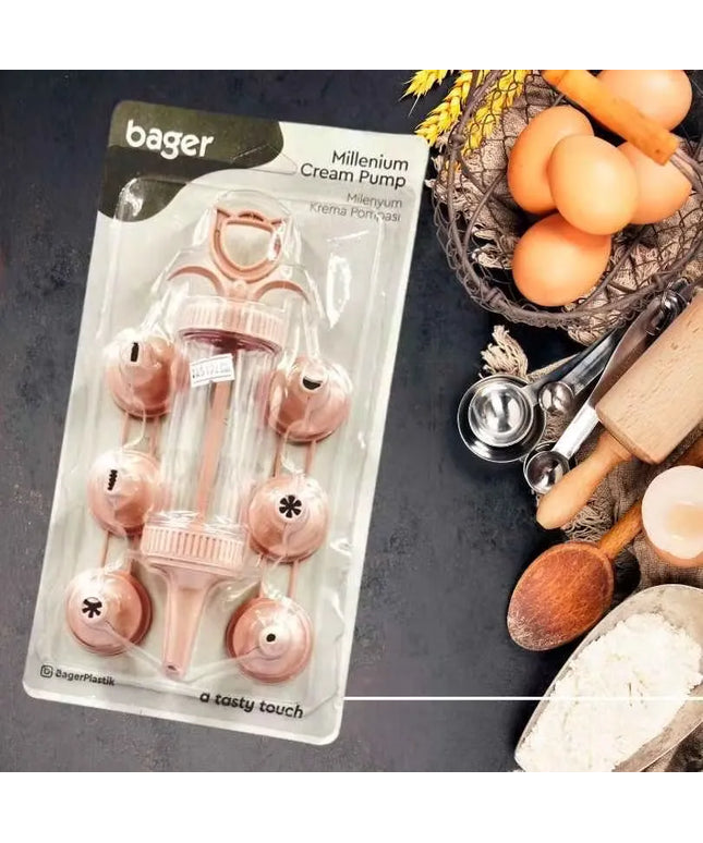 Bager Cream Pump with 7 Molds Light Pink Transform Desserts with Style