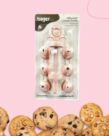 Bager Cream Pump with 7 Molds Light Pink Transform Desserts with Style