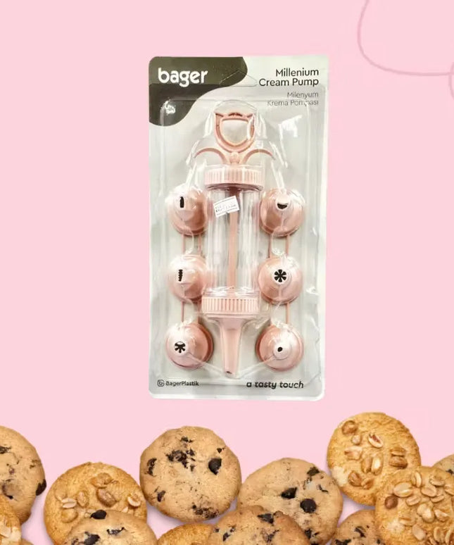 Bager Cream Pump with 7 Molds Light Pink Transform Desserts with Style